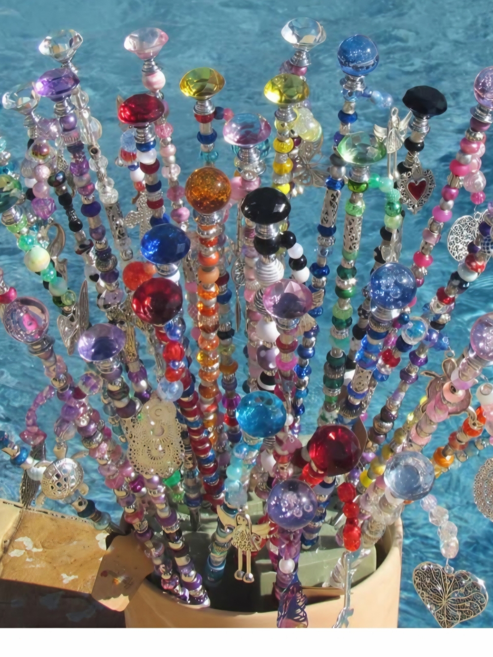 Handmade Multicolor Beaded Plant Pick or Fairy Wand